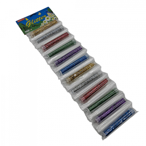 Articole pentru scoala angro - Set 12 Recipiente cu Sclipici Colorat - Culori Diverse (Auriu, Argintiu, Verde, Roșu, Mov, Albastru) - Vânzare Angro
