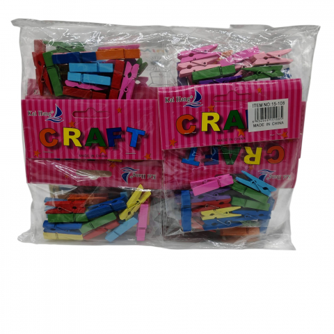 Papetarie, Birotica si Rechizite Angro - Set Accesorii pentru Creație și Lucru Manual – Clești din Lemn Diverse Culori – 12 Pungi/Set – Vânzare Engros