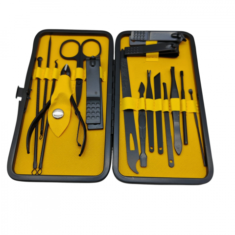 Articole manichiura / pedichiura angro - Set Complet Manichiură / Pedichiură – 16 Piese în Penar Metalic – Vânzare Angro
