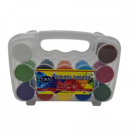 Articole pictura si desen angro - Set Culori Guasa 12 Culori – Non-Toxic – În Penar Plastic Transparent – Vânzare Angro