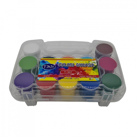 Set Culori Guasa 12 Culori – Non-Toxic – În Penar Plastic Transparent – Vânzare Angro [1]