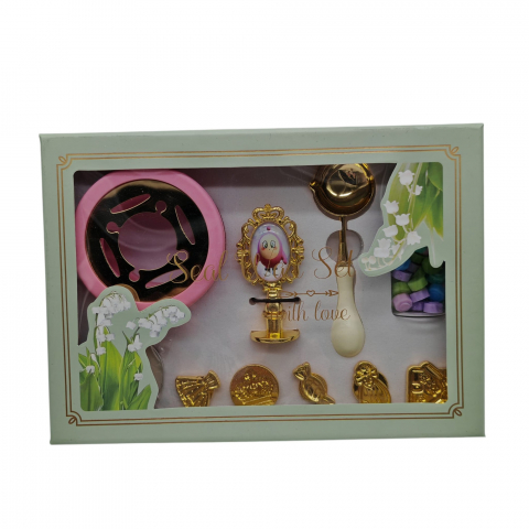 Articole arta si creativitate angro - Set Sigiliu cu Ceară Colorată – Pastile + Ustensile + Ștampilă cu Cap Schimbabil – Cutie Cadou din Carton – Vânzare Angro