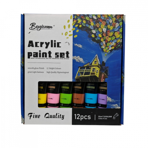 Articole arta si creativitate angro - Set Vopsea Acrilică Boyixuan – 12 Culori x 35 ml – Vânzare Engros