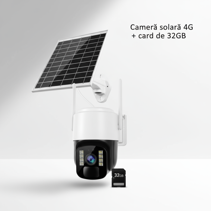 Cameră Supraveghere Solară+Card 32GB, 4G TS1, 3MP, PTZ 355°, Night Vision Color, Audio Bidirecțional, Alarmă, O-Kam Pro [6]