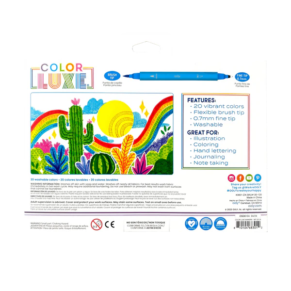 Carioci 2 in 1 cu pensula si varf fin, Color Luxe-set de 20 - Ooly - BazaRapid.ro [2]