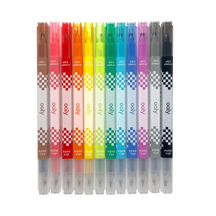 Carioci duble cu stampila patrata si varf subtire - set de 12 - Ooly - BazaRapid.ro [3]