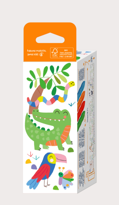 Kit rola de desenat - 2 m, include stickere si 4 creioane colorate cerate, Safari - Haku Yoka - Avenir - BazaRapid.ro [3]