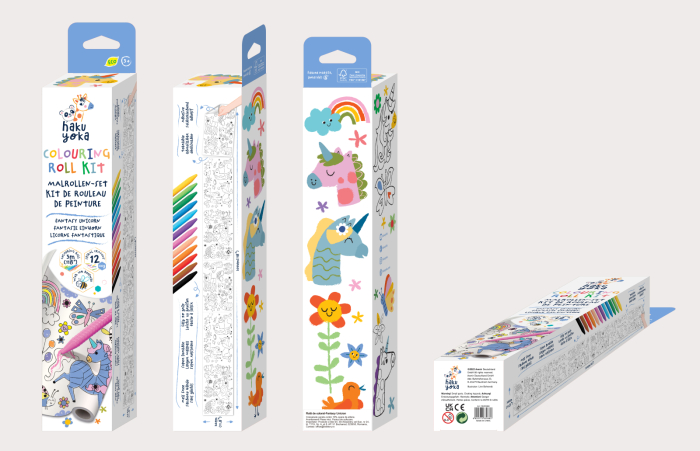 Kit rola de desenat 3 m si 12 creioane colorate cerate, Haku Yoka - Unicorni - Avenir - BazaRapid.ro [5]