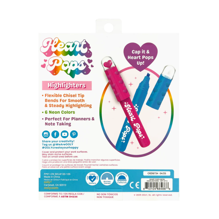 Markere - set 6 culori neon - Inimioare, Heart Pops - Ooly - BazaRapid.ro [10]
