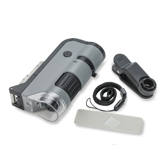 Microscop portabil cu LED si UV, cu adaptor de smartphone, include 24 de lamele pregatite, marire 100-250x, MicroFlip - Carson - BazaRapid.ro [4]