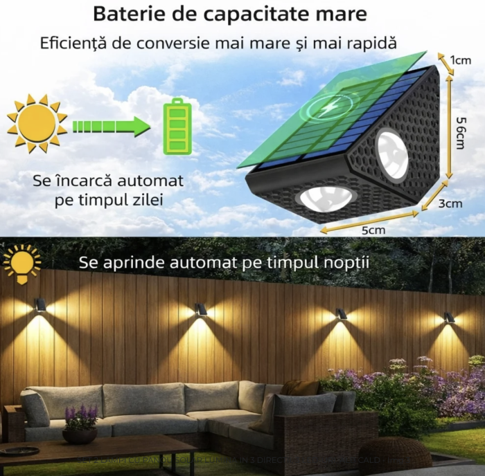 Set 2 Lampi Solare Decorative de Perete , Lumina in 3 Directii , Mullticolor , Alb rece , Alb Cald [7]