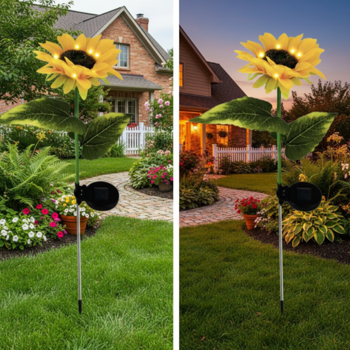 Set 2 Lămpi Solare Floarea Soarelui LED, 70cm, pentru Grădină [6]