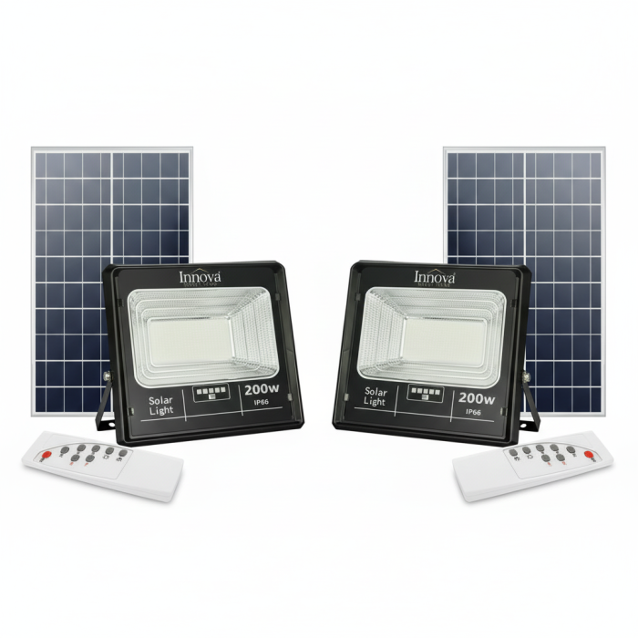 Set 2 x Proiector LED INNOVA 200W Cu Panou Solar si telecomanda, IP66 + Cadou Surpriza [12]