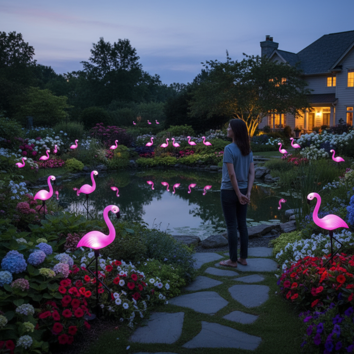 Set 3 Flamingo Solari cu LED pentru Grădină, Panou Solar [4]