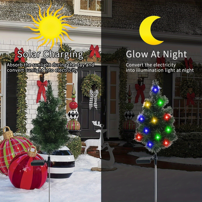 Set 4 x Brad Decorativ Solar cu Lumini LED Multicolore - Functionare Automata Zi/Noapte pentru Decor de Craciun Exterior [5]