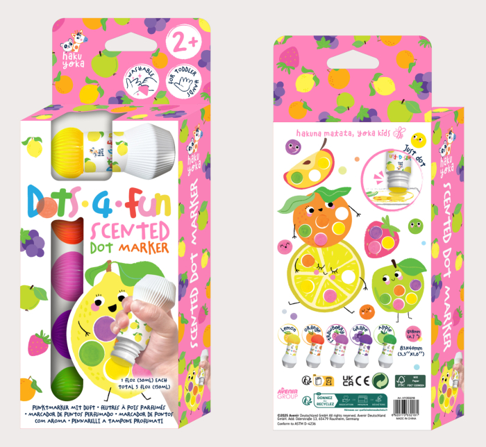 Set 5 carioci lavabile Dots4Fun - parfum de fructe, Haku Yoka - Avenir - BazaRapid.ro [3]