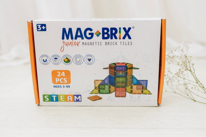 Set magnetic Magbrix Junior 24 piese patrate - compatibil cu caramizi de constructie tip Lego Duplo - Magblox - BazaRapid.ro [3]