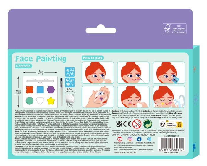 Trusa make-up pictura fata cu sabloane incluse - sase culori non-alergice - curcubeu si stele - Avenir - BazaRapid.ro [2]