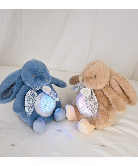 Veioza muzicala cu proiectie, iepuras pufos, 19 cm, albastru - Doudou et Compagnie - BazaRapid.ro [5]