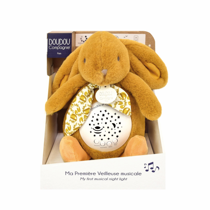 Veioza muzicala cu proiectie, iepuras pufos, 19 cm, bej - Doudou et Compagnie - BazaRapid.ro [2]