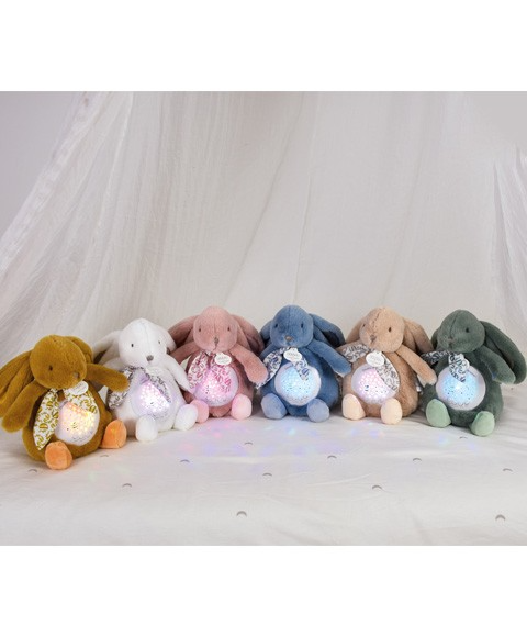 Veioza muzicala cu proiectie, iepuras pufos, 19 cm, roz - Doudou et Compagnie - BazaRapid.ro [3]