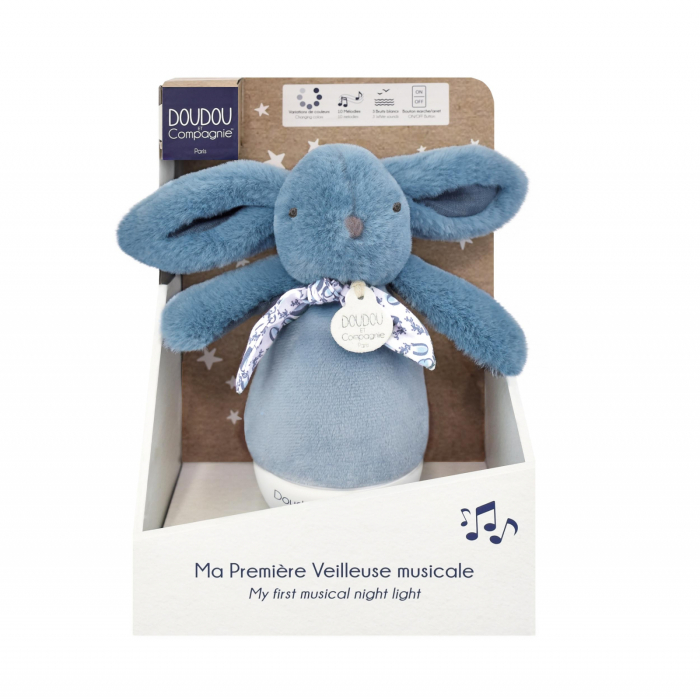 Veioza muzicala iepuras pufos, 16 cm, albastru - Doudou et Compagnie - BazaRapid.ro [2]