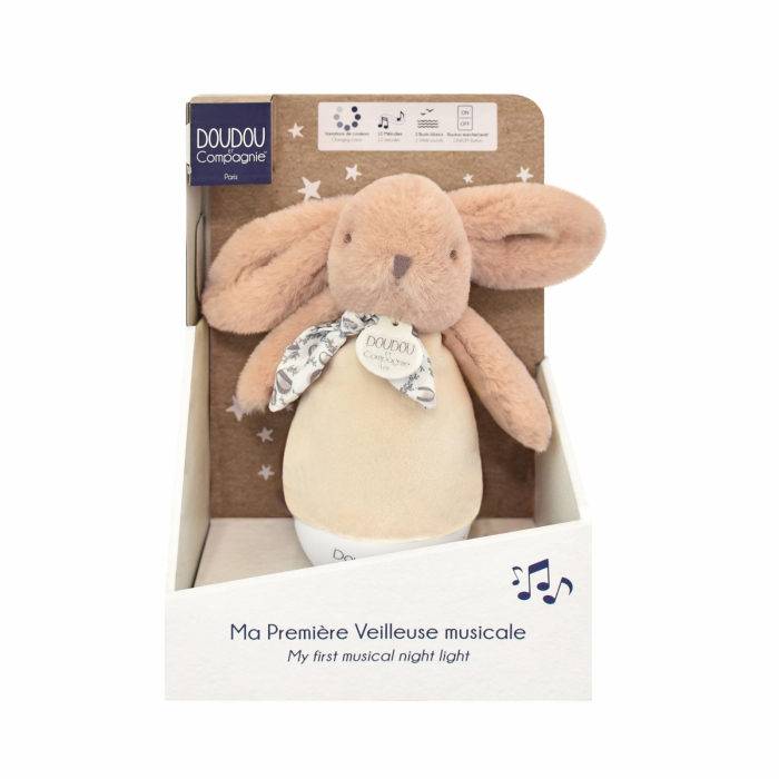 Veioza muzicala iepuras pufos, 16 cm, bej - Doudou et Compagnie - BazaRapid.ro [2]