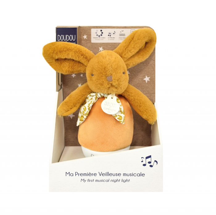 Veioza muzicala iepuras pufos, 16 cm, portocaliu - Doudou et Compagnie - BazaRapid.ro [2]