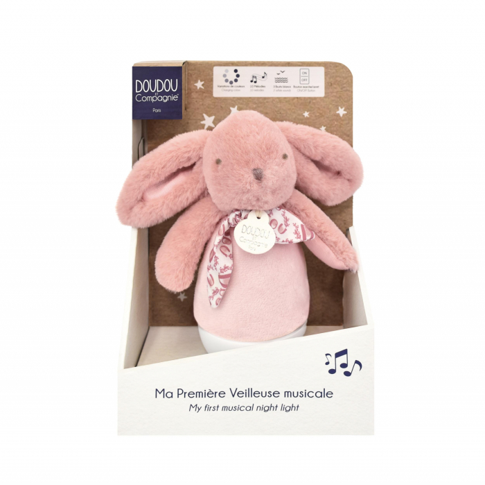 Veioza muzicala iepuras pufos, 16 cm, roz - Doudou et Compagnie - BazaRapid.ro [2]