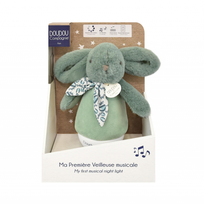 Veioza muzicala iepuras pufos, 16 cm, verde - Doudou et Compagnie - BazaRapid.ro [2]