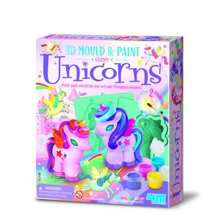 Arts Crafts - Atelier creativ 3D Modeleaza si picteaza - Unicorni cu sclipici - 4M - BazaRapid.ro