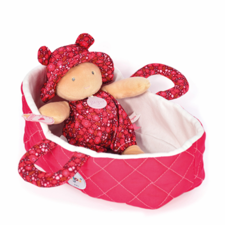 Jucarii Bebelusi si Plus - Bebelus din plus in cosulet matlasat - Maelle, 20 cm, roz - Jolijou - BazaRapid.ro