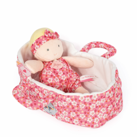 Jucarii Bebelusi si Plus - Bebelus din plus in cosulet matlasat - Marilou, 20 cm, roz - Jolijou - BazaRapid.ro