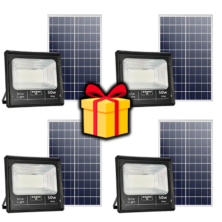 blackfriday - Black Friday - Pachet 4 x Proiector Solar Jortan 50W , IP66 , Indicator Baterie , Telecomanda , 6500k + Cadou Surpriza