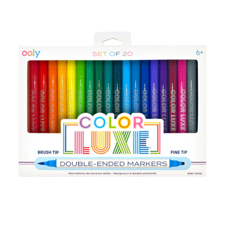 RECHIZITE CREATIVE - Carioci 2 in 1 cu pensula si varf fin, Color Luxe-set de 20 - Ooly - BazaRapid.ro