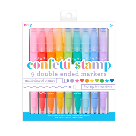 RECHIZITE CREATIVE - Carioci duble cu stampile Confetti Stamp - set de 9 - Ooly - BazaRapid.ro