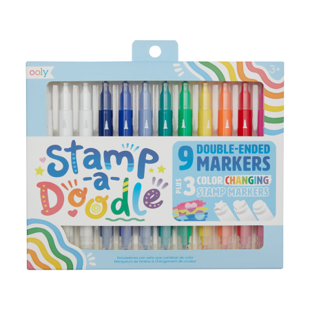 RECHIZITE CREATIVE - Carioci duble cu stampile Stamp-A-Doodle - set de 9 culori si 3 care schimba culoarea - Ooly - BazaRapid.ro
