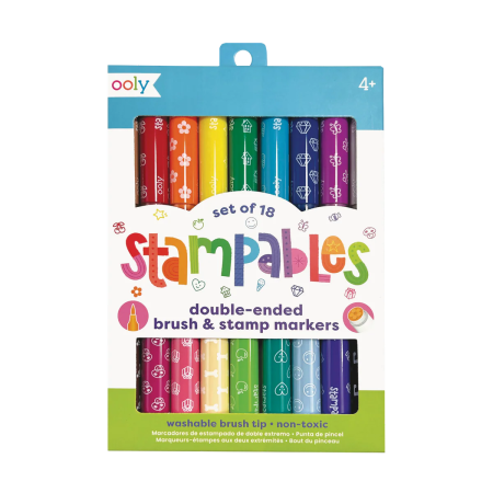 RECHIZITE CREATIVE - Carioci lavabile duble cu stampile Stampables- Set de 18 - Ooly - BazaRapid.ro