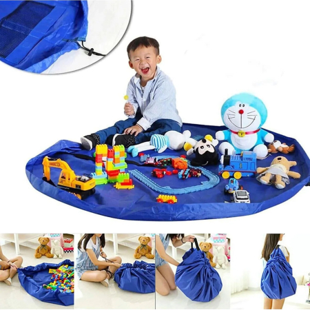 Accesorii Casa - Covoras de joaca & Sac pentru jucarii, 2in1, culoare Albastra, diametru 150cm