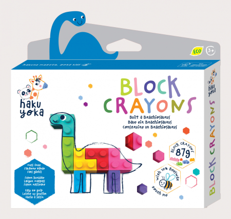 Arts Crafts - Creioane cerate interconectabile Block Crayons - Dinozaur Brachiosaurus, Haku Yoka - Avenir - BazaRapid.ro