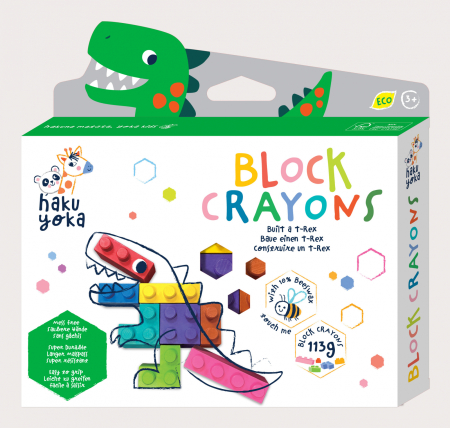 Arts Crafts - Creioane cerate interconectabile Block Crayons - Dinozaur T-Rex, Haku Yoka - Avenir - BazaRapid.ro