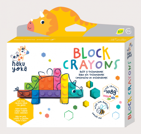 Arts Crafts - Creioane cerate interconectabile Block Crayons - Dinozaur Triceratops, Haku Yoka - Avenir - BazaRapid.ro