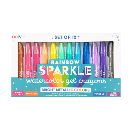 RECHIZITE CREATIVE - Creioane colorate cu gel acuarela cu sclipici Rainbow Sparkle Metallic - Set de 12 - Ooly - BazaRapid.ro