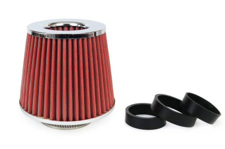 Auto - Moto - Filtru de aer conic rosu + chrome  cu 3 adaptoare