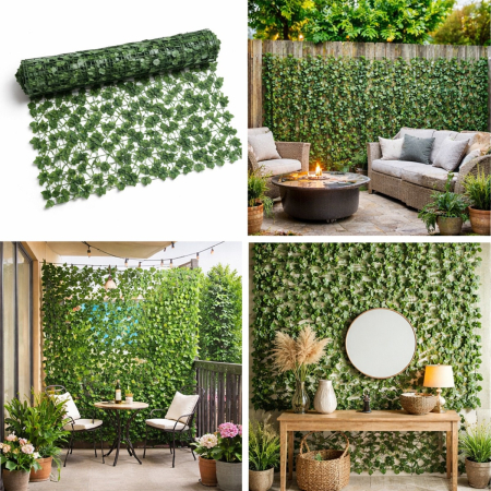 Accesorii Gradina - Gard viu artificial decorativ cu frunze iedera, culoare verde, dimensiune 300 x 100cm