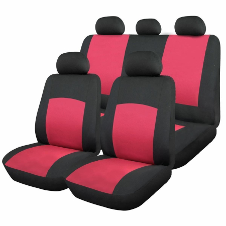 Huse Auto - Set 9 Piese Huse Scaune Auto Universale, Design Sportiv Roșu cu Negru, Protecție Completă Interior