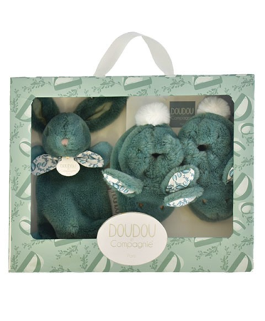 Jucarii Bebelusi si Plus - Iepuras Doudou - Set Botosei E i Jucarie de PluE , verde - Doudou et Compagnie - BazaRapid.ro