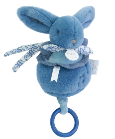 Jucarii Bebelusi si Plus - Iepuras muzical Doudou , albastru, 20 cm - Doudou et Compagnie - BazaRapid.ro