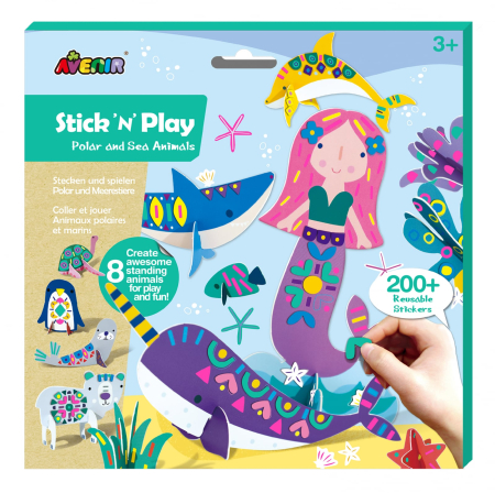 Arts Crafts - Joc creativ Stick N Play cu scene 3D si stickere repozitionabile - Animale polare si marine - Avenir - BazaRapid.ro