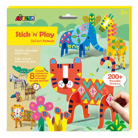 Arts Crafts - Joc creativ Stick N Play cu scene 3D si stickere repozitionabile - Animale Safari - Avenir - BazaRapid.ro